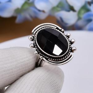Black Onyx Statement Ring: Handmade 925 Sterling Silver Adjustable Band