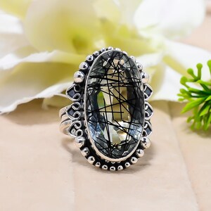 Black Rutilated Quartz Ring: Handmade 925 Sterling Silver Jewelry