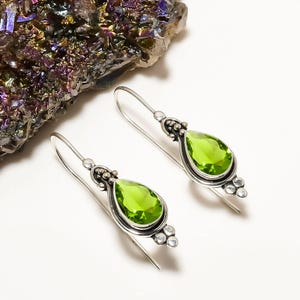 Oxidized Sterling Silver Peridot Earrings: Handmade Gemstone Dangle