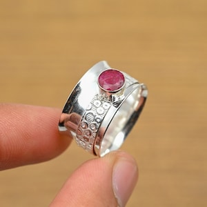 Ruby Spinner Ring: Handmade 925 Sterling Silver Good Luck Jewelry,size8