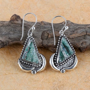 Green Zebra Jasper Earring Sterling Silver 925 Natural Handmade Gemstone Earring Gift For Her