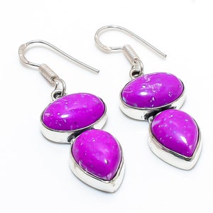 Purple Copper turquoise Gemstone 925  Sterling Silver Handmade Earring   Valentine Day Jewelry Mother&#39;s Day  Gift For All Friends.