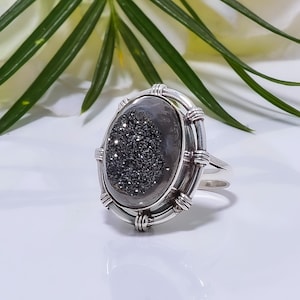 Titanium Agate Druzy Ring,925 Sterling Silver,Handmade Jewelry,Beautiful,Gift For Her,Promise Ring,Birthday gift,Gift for Women