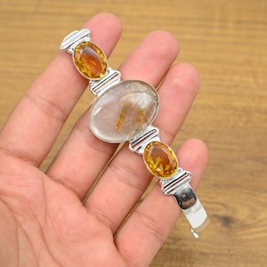 Golden Rutile & Citrine Bracelet: Handmade 925 Sterling Silver
