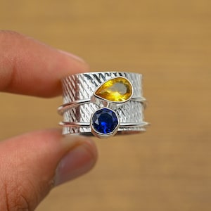 Blue Sapphire Citrine Spinner Ring Sterling 925 Silver Ring Sapphire Citrine Jewelry Handmade Ring Gift for her,Love Forever Gift