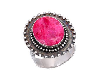 Handmade Ruby Quartz Sterling Silver Ring, Oxidized Gemstone,Gift of her