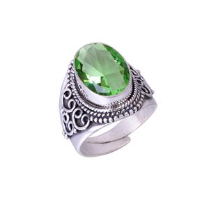 Green Amethyst Sterling Silver Statement Ring: Adjustable Handmade Jewelry