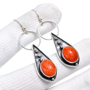 Coral earrings Natural salmon coral dangle drop earring Anniversary gifts Real red coral earrings Handmade jewelry Silver Earring