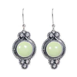 Lemon Chrysoprase Sterling Silver Earrings: Oxidized Handmade Jewelry