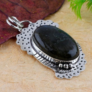 Blue Fire Labradorite Pendant: Handmade 925 Sterling Silver, 2 inch