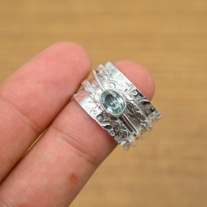 Swiss Blue Topaz Ring Sterling 925 Silver Spinner Ring Blue Topaz Jewelry Handmade Ring Gift for her