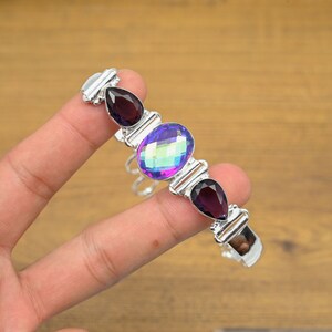 Mystic Topaz Amethyst Bracelet: Handmade 925 Sterling Silver