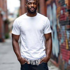 Hebrew Israelite  white T-shirts with   Fringes, blue ribbon