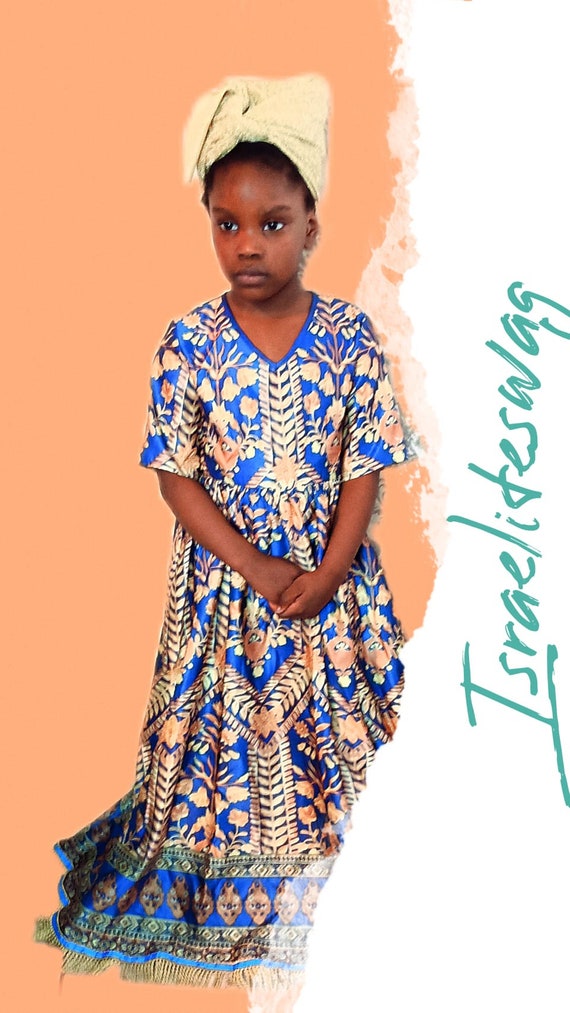 Hebrew Israelites Blue and Gold Dress for Girls With Gold Fringe Etsy