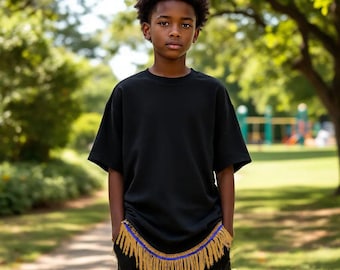 Hebrew Israelite Black T-shirt with fringes for young boys -