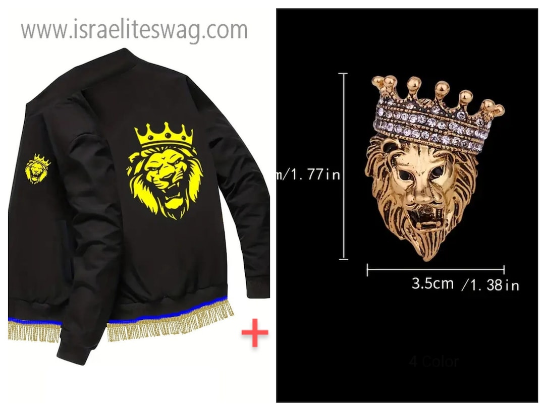 Hebrew Israelite Black Men's Jacket,crowned Lion Graphic Print With