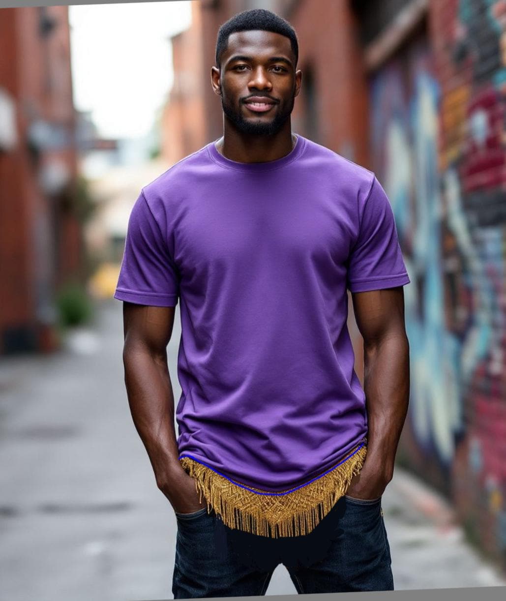 Men Purple T-shirts With Fringes(choose Your Size & Fringes Color