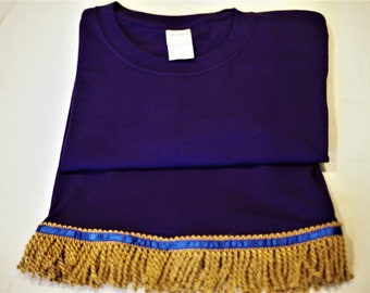 Hebrew Israelite purpleT-shirts with Gold Fringes, Blue Ribbon