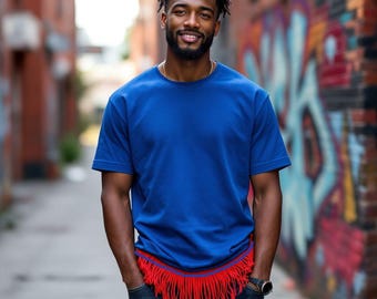 Hebrew Israelite  Blue T-shirts with  Fringes, blue ribbon