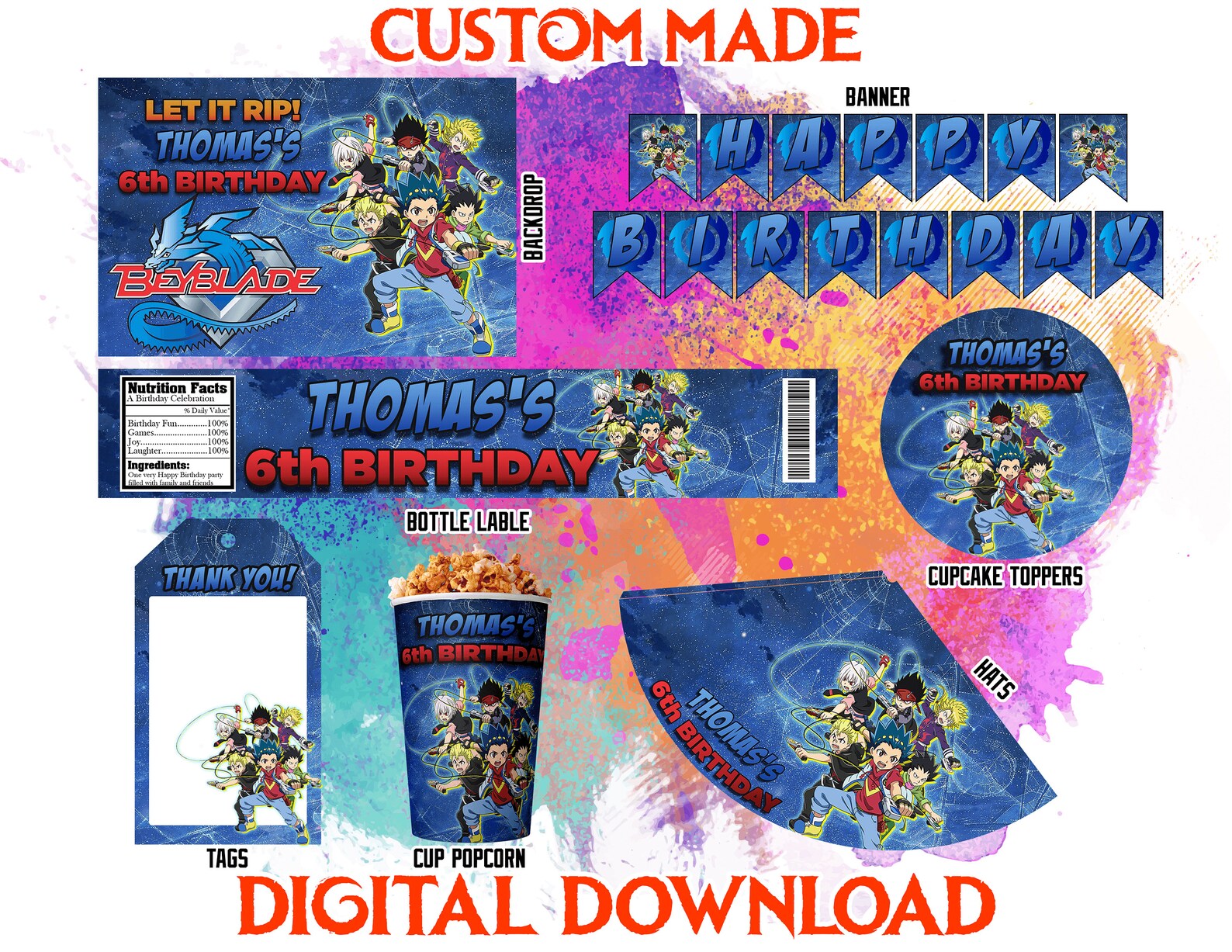 Beyblade Party Kit, Beyblade Custom Birthday, Beyblade Birthday Party ...