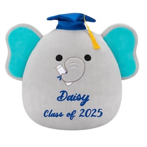 Squishmallows de graduación personalizados • Regalo personalizado • Clase de 2025 • Animales de peluche • Squishmallow de elefante de graduación • Graduación •