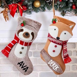 Bas de Noël personnalisés paresseux • Bas personnalisés • Bas renard • Bas des fêtes • Bas personnalisés pour enfants • Animal de la forêt