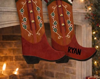 Personalisierter Cowboy-Stiefel Weihnachtsstrumpf • Benutzerdefinierte Strümpfe • Cowboy-Stiefel Weihnachtsstrumpf • Cowboy-Strümpfe Individuelle •