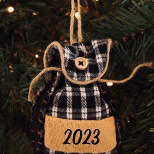 Backpack Ornament • Christmas Travel Ornament • Christmas Gift • Custom Ornament w/ Name • Cute Holiday Ornaments • Checkered Backpack •