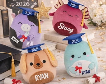 Custom Graduation Squishmallow Plush: Personalized Class of 2026 Gift • Graduation Plush • Custom Grad Squishmallows •