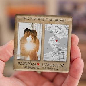 Magnet carte où tout a commencé, cadeau carte pour couple, cadeau pour elle, cadeau pour lui, carte personnalisée, aimant personnalisé, cadeau d'anniversaire,