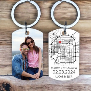Porte-clé carte personnalisé, cadeau carte pour couple, cadeau pour elle, cadeau pour lui, carte personnalisée, porte-clé personnalisé, cadeau d'anniversaire, là où tout a commencé