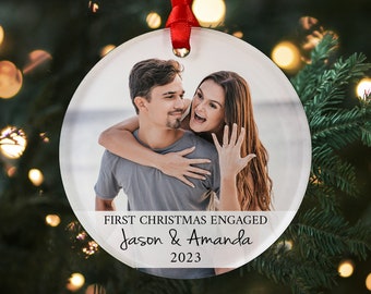 First Christmas Engaged Acrylic Ornament, Anniversary Christmas Ornament, Christmas Gift, Custom Photo Ornament, Just Engaged 2023