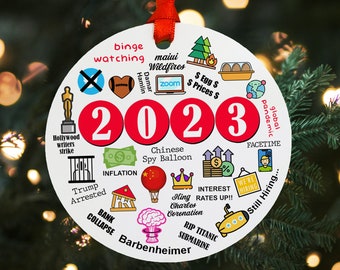2023, Aluminum Ornament, 2023 Gas Ornament, Christmas Decor,  Year to Remember, 2023 Major Events Ornament, Year in a review Ornament