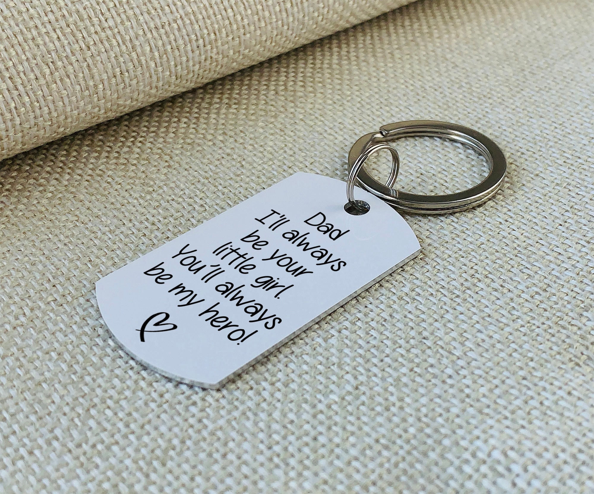 Portachiavi Per Papà Con Incisione "I'll Always Be Your Little Boy, You Will Be My Hero" | Regalo In Acciaio Inossidabile Con Ciondoli, Argento - 2
