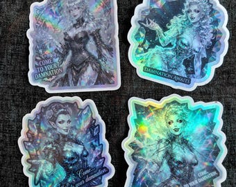 Autocollants holographiques de vampire gothique | Lot de 4 ou à l'unité | Invitation à la damnation