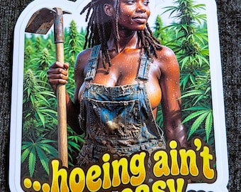Autocollant humoristique en vinyle laminé sur le thème du cannabis | Jeu de mots avec une fille noire cultivant du cannabis… 4 tailles