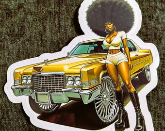 Reine urbaine avec autocollant en vinyle Cadillac Coupe Deville 1970 | Autocollant laminé, imperméable et résistant aux UV | Plusieurs tailles
