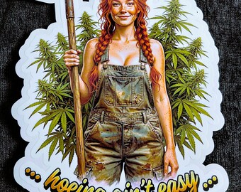 Autocollant Cannabis | Fille rousse cultivatrice de cannabis (Vinyle laminé) | Autocollant humoristique sur le thème du cannabis (3", 5" ou 7")