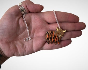 Highland cow necklace / silver plated / enamel / Scottish jewellery