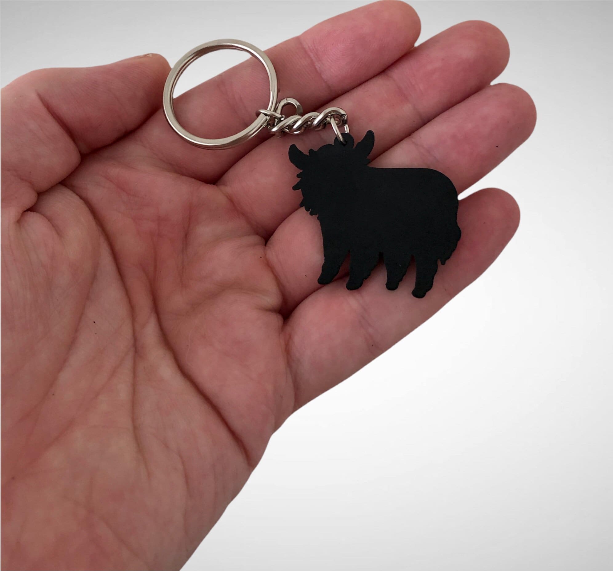 LochNessDesigns1 Rainbow Highland Cow Keyring