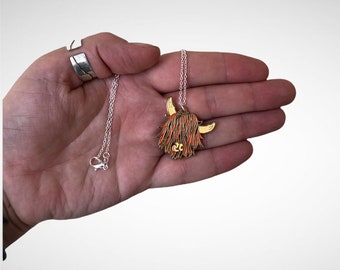 Highland cow necklace / silver plated / enamel / Scottish jewellery