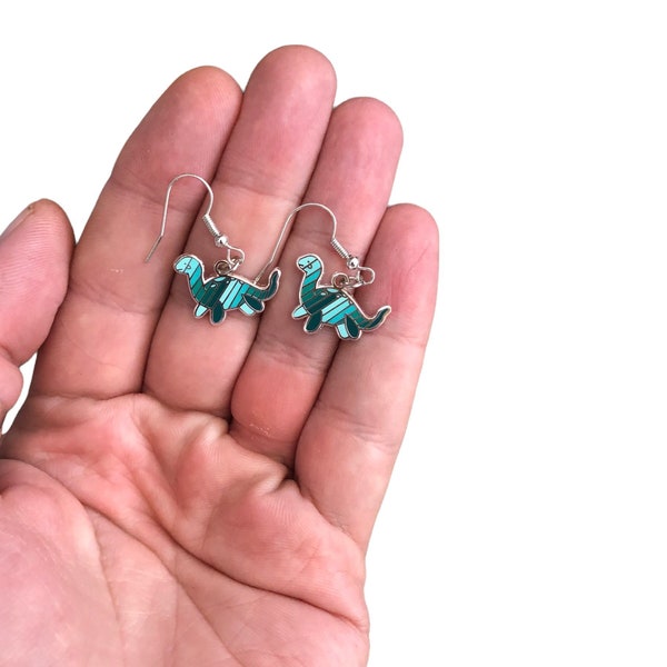Nessie / Loch Ness monster / enamel dangly earrings / Scottish jewellery/ cryptid / teal