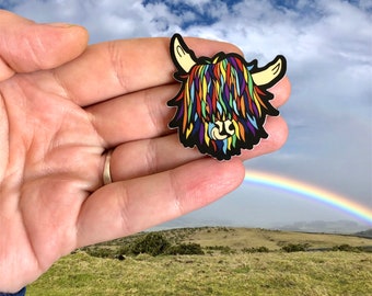 Vinilo adhesivo de vaca arcoíris de las Tierras Altas - Calcomanía troquelada impermeable