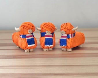 Handmade Rangers FC Highland Cow, Polymer Clay Scottish Decor