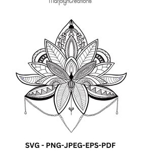 Lotus Mandala, Black or White, PNG, JPG, EPS, Pdf files