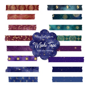 Digitale Washi Tape Clipart Sterren en Fantasiepatronen voor Digitale Planners, Goodnotes