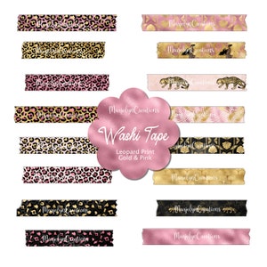 Digitale Washi Tape Clipart, Leopard Print_Gold en Pink voor Digitale Planners, Goodnotes