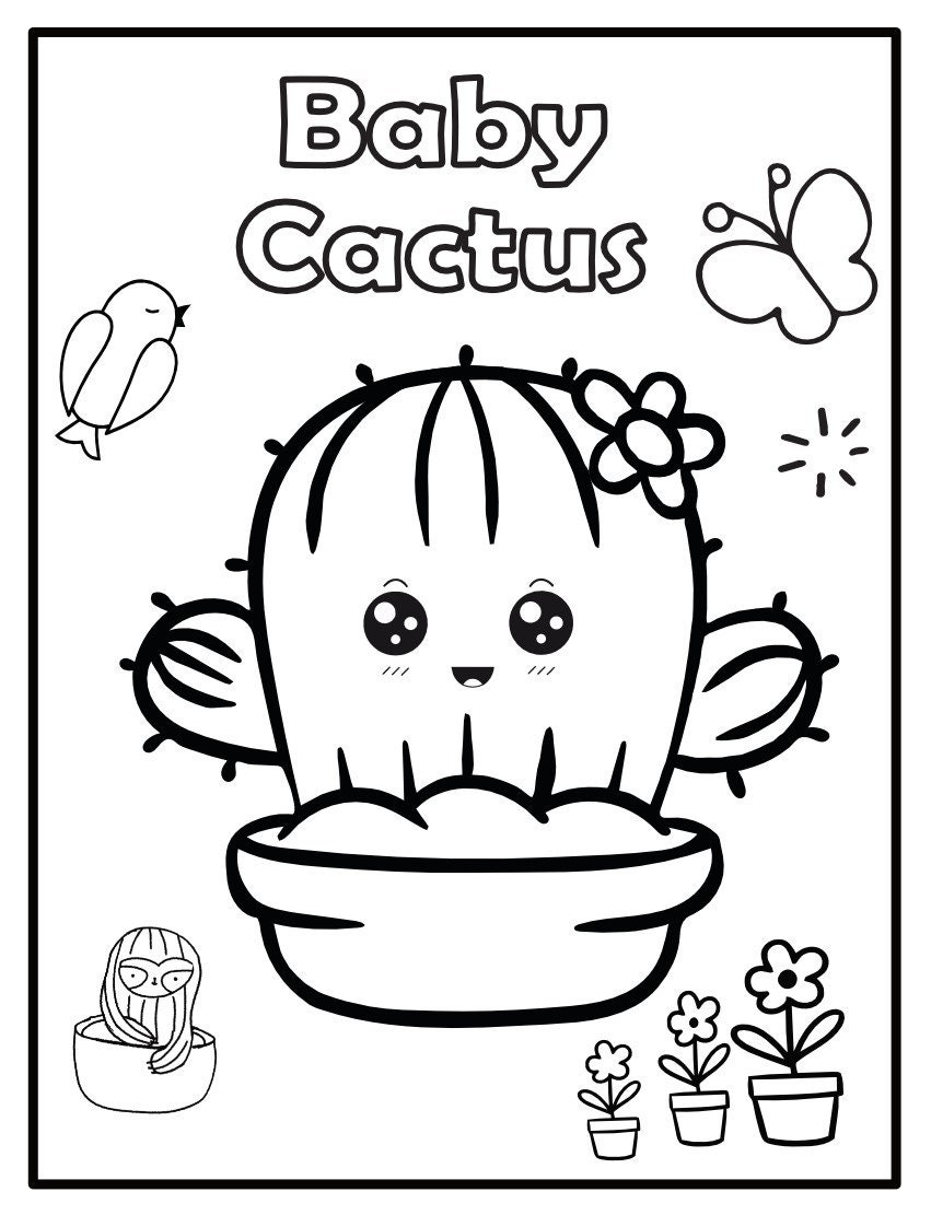 25 Cute Kawaii Cactus Coloring Pages: Fun Coloring Images for Your ...