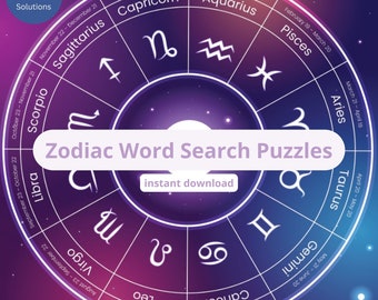 Word Search Puzzle:  Zodiac Astrolgoical Traits for you to find, solutions included.  Instant Download