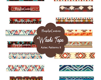 Digital Washi Tape Clipart, Aztec Patterns_II for Digital Planners, Goodnotes